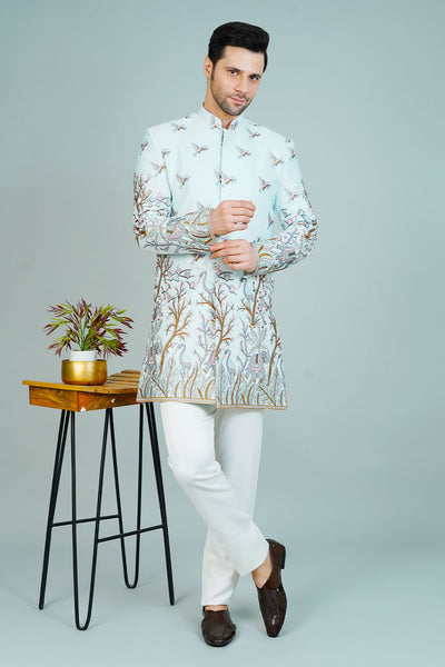 Polyester Satin Blue Bandhgala