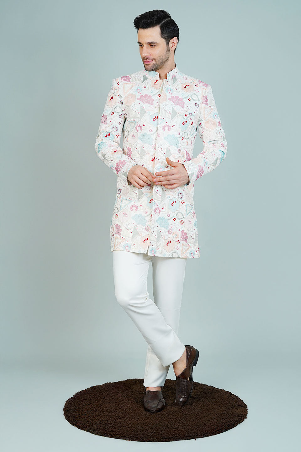 Polyester Satin Cream Bandhgala