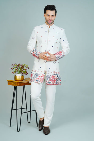 Polyester Satin White Bandhgala