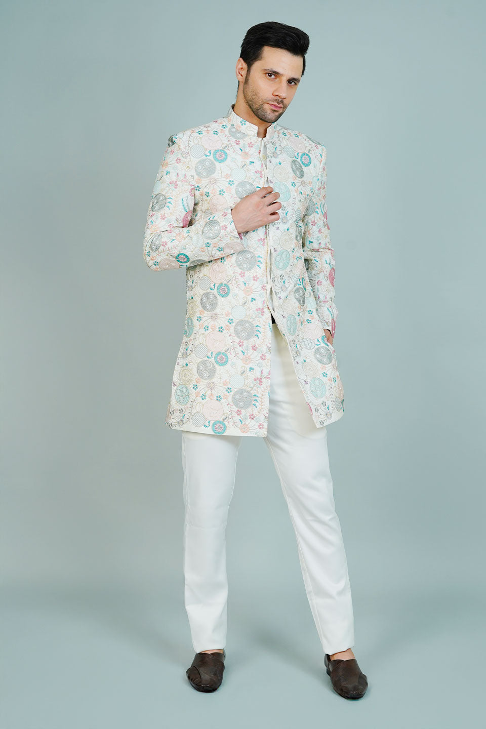 Polyester Satin White Bandhgala