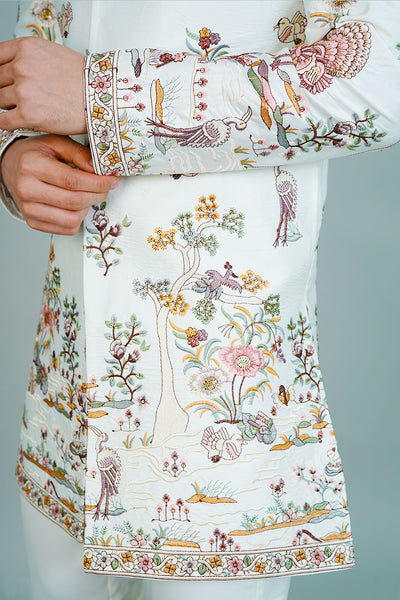 Polyester Satin Cream Bandhgala