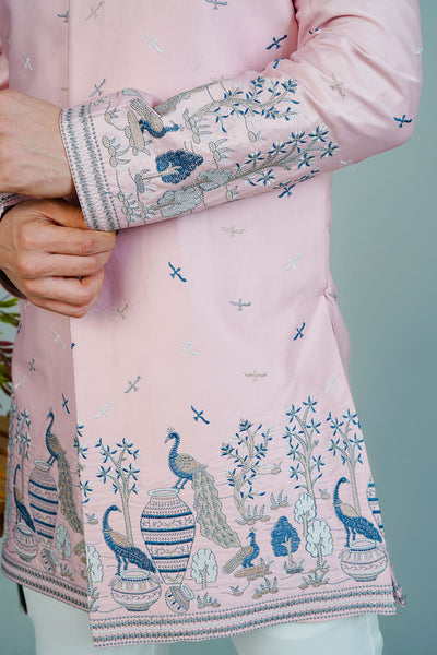 Polyester Satin Pink Bandhgala