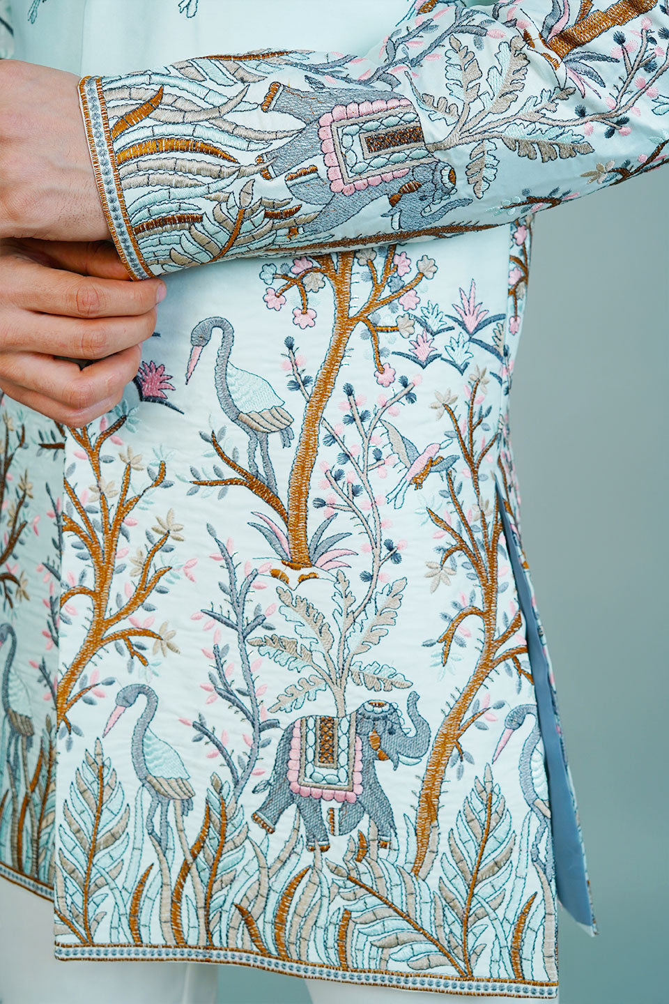 Polyester Satin Blue Bandhgala