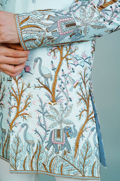 Polyester Satin Blue Bandhgala