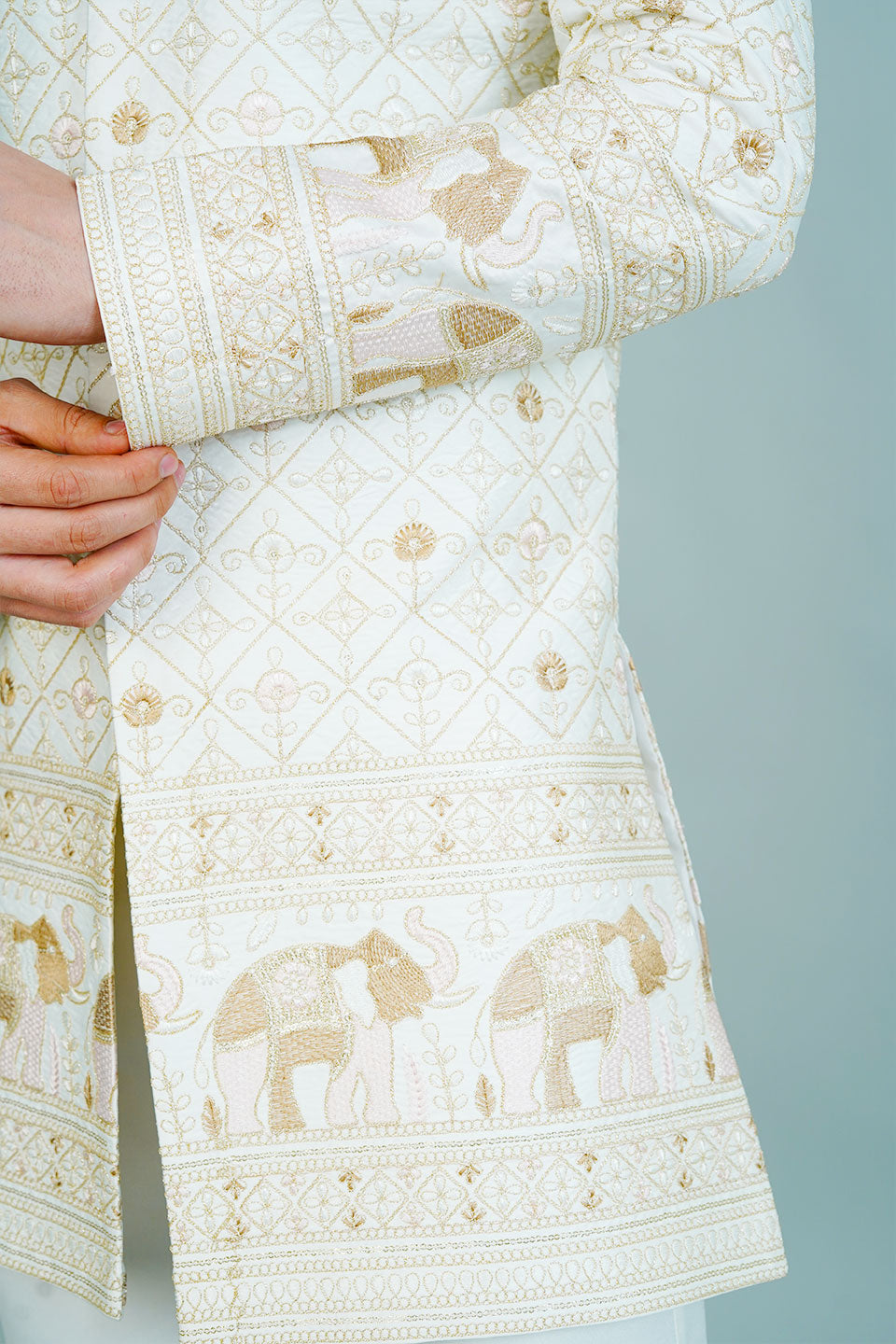 Polyester Satin Cream Bandhgala