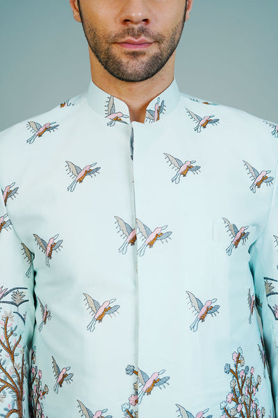 Polyester Satin Blue Bandhgala