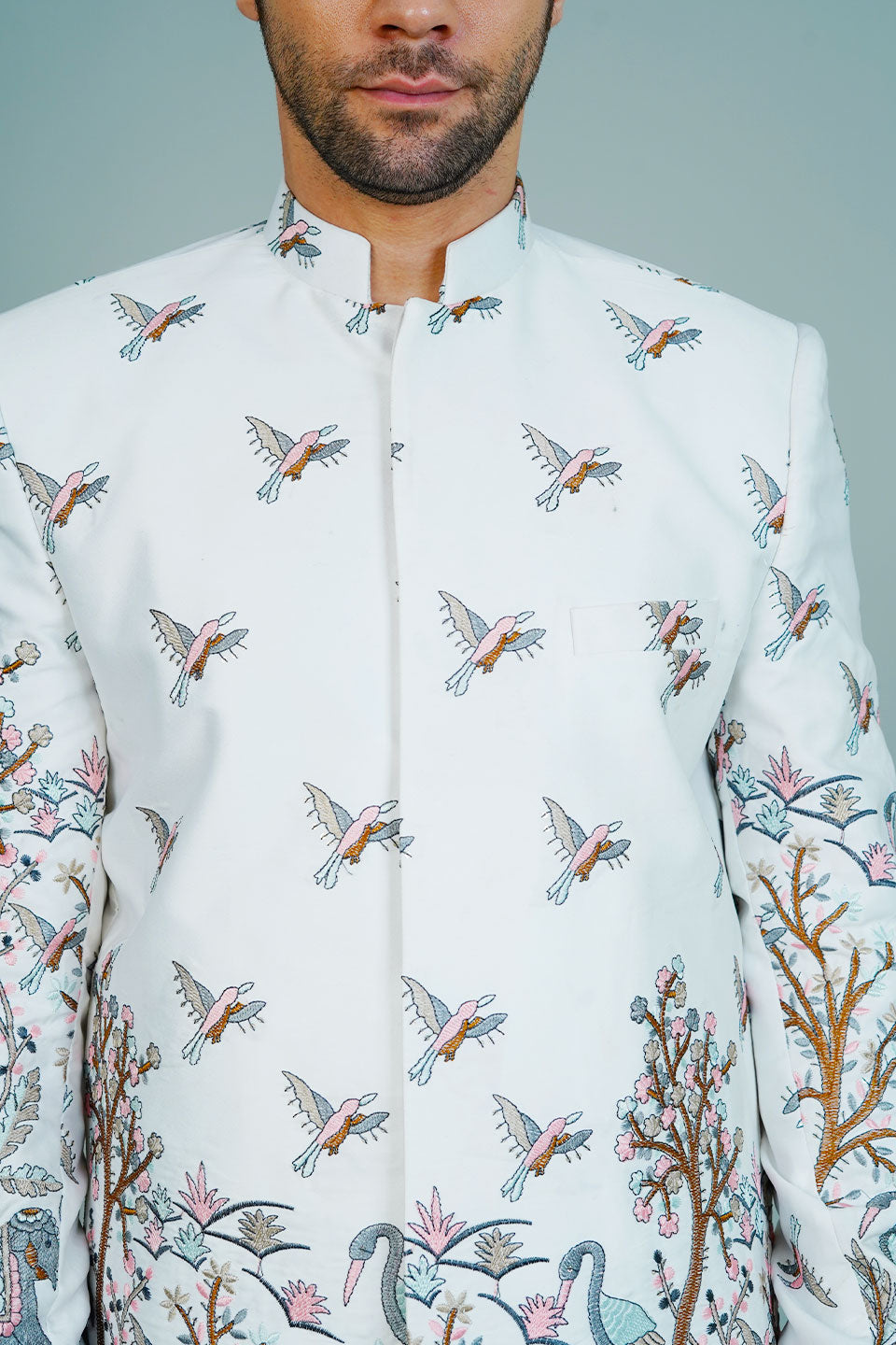 Polyester Satin White Bandhgala