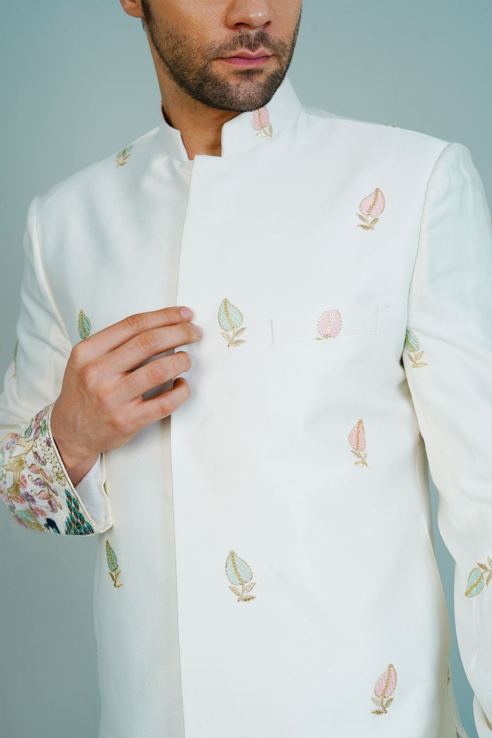 Polyester Satin White Bandhgala