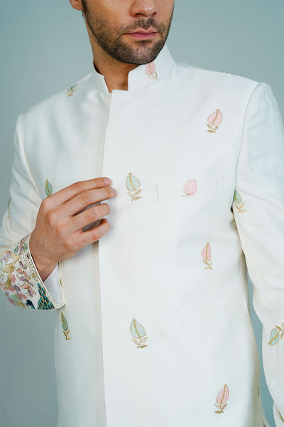 Polyester Satin White Bandhgala