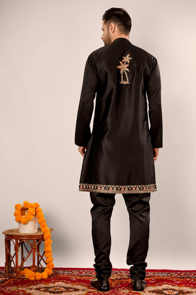 Black Self Design Kurta Indowestern Churidar Set