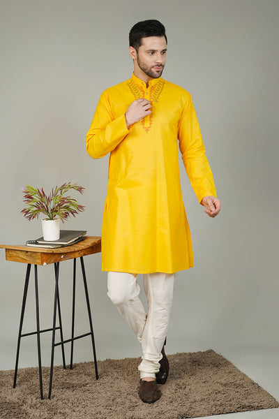 Ruby Silk Embroidery Yellow Kurta