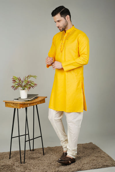 Ruby Silk Embroidery Yellow Kurta