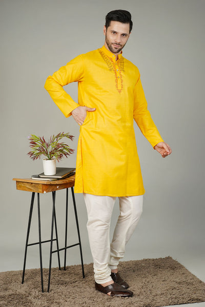 Ruby Silk Embroidery Yellow Kurta
