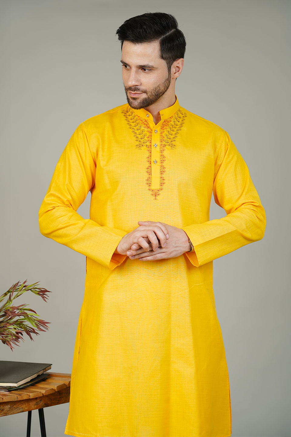 Ruby Silk Embroidery Yellow Kurta