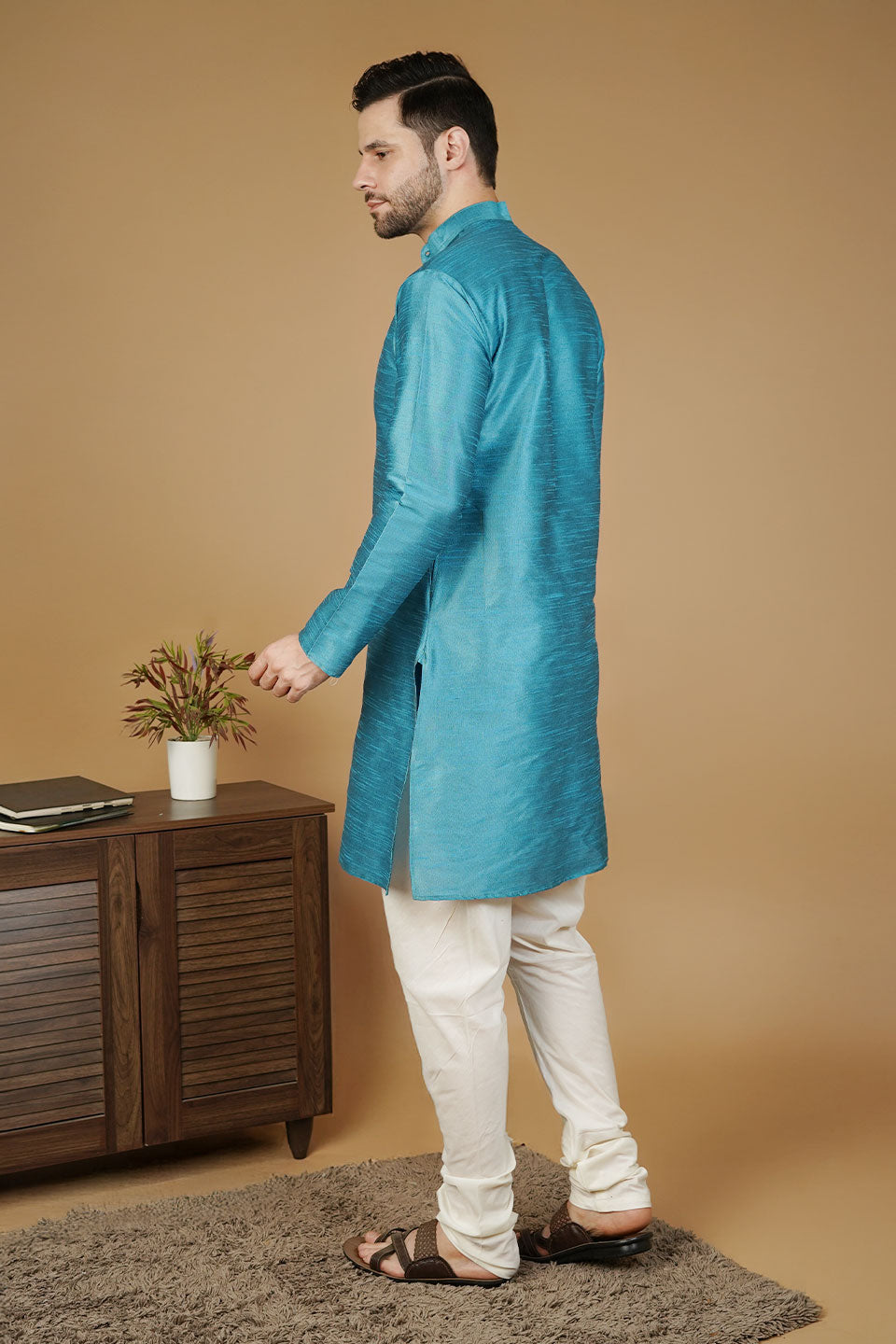 Banarasi Art Silk Blue Kurta