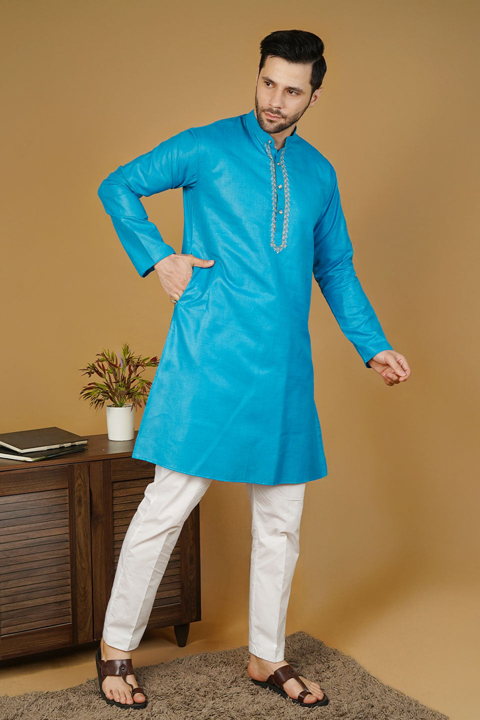Banarasi Art Silk Blue 1 Kurta