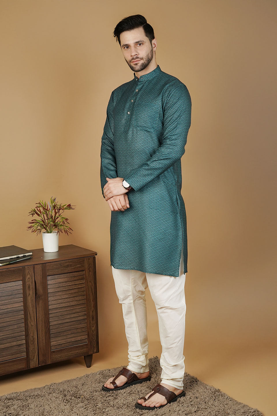 Cotton Printed Green Kurta