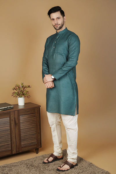 Cotton Printed Green Kurta