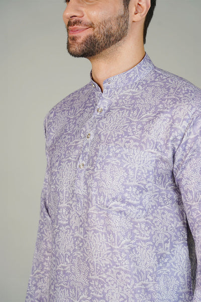Cotton Printed Purple Kurta