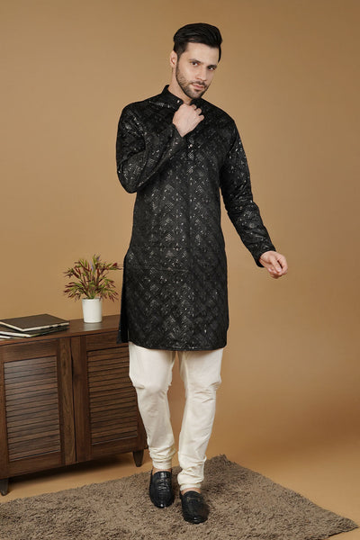 Rayon Emrbroidery Black Kurta