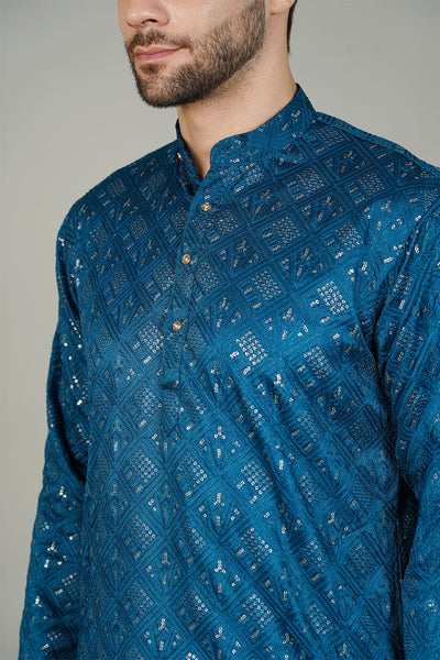 Rayon Emrbroidery Blue Kurta