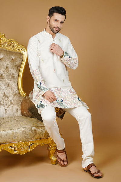 Art Silk Embroidery White Kurta