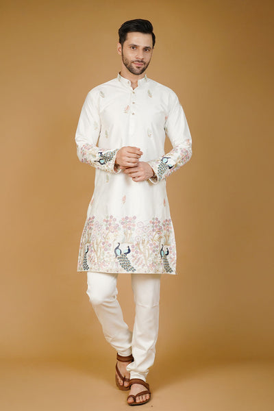 Art Silk Embroidery White Kurta