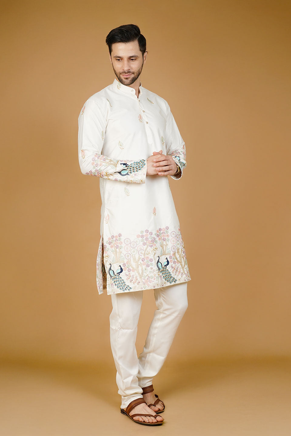 Art Silk Embroidery White Kurta