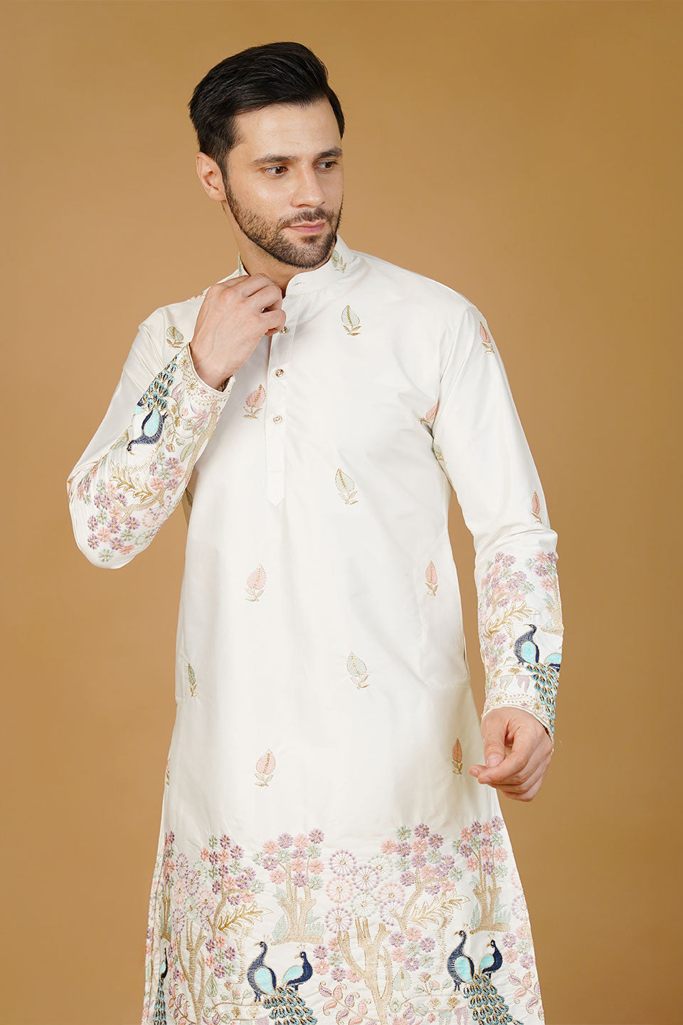 Art Silk Embroidery White Kurta