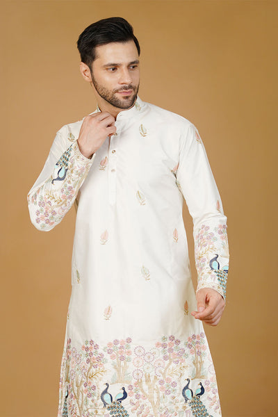 Art Silk Embroidery White Kurta