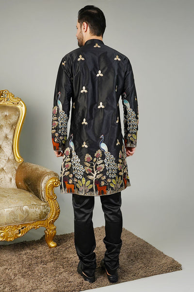Art Silk Embroidery Black Kurta