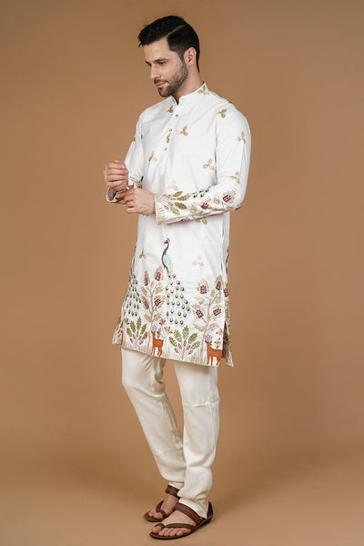 Art Silk Embroidery White Kurta