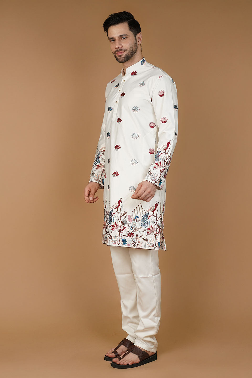 Art Silk Embroidery White Kurta