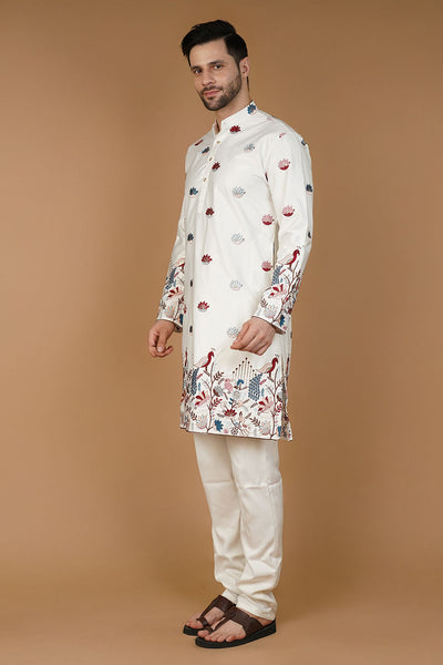 Art Silk Embroidery White Kurta
