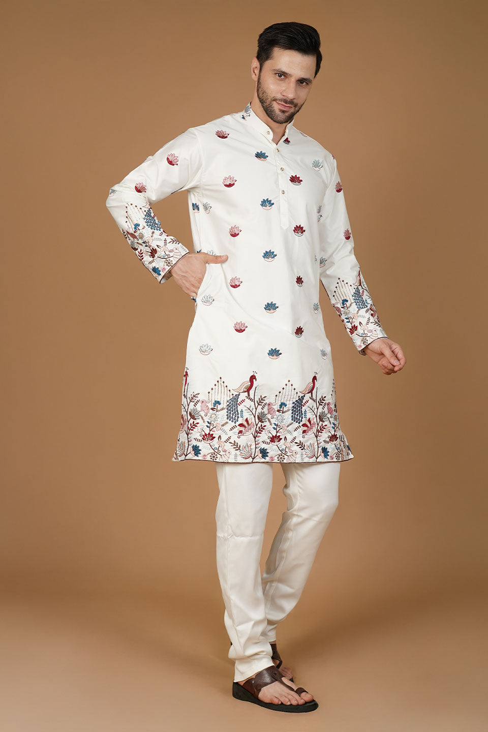 Art Silk Embroidery White Kurta