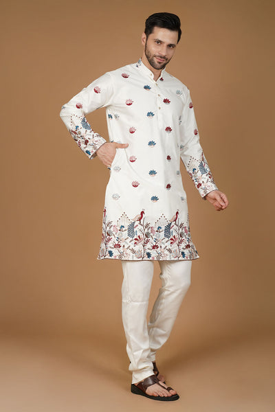 Art Silk Embroidery White Kurta