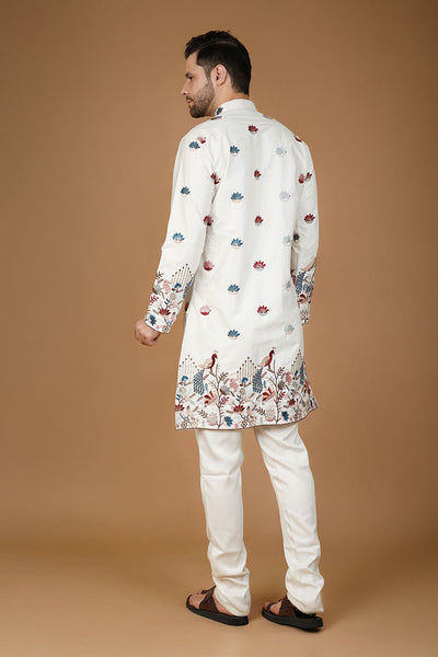 Art Silk Embroidery White Kurta