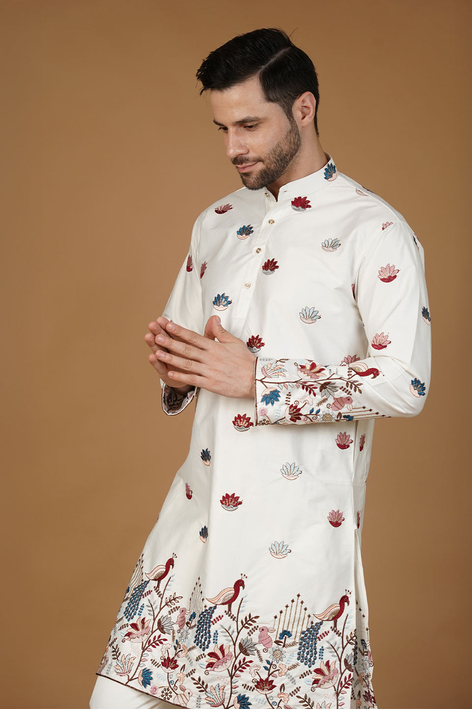 Art Silk Embroidery White Kurta