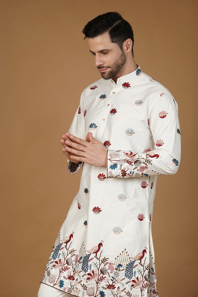 Art Silk Embroidery White Kurta
