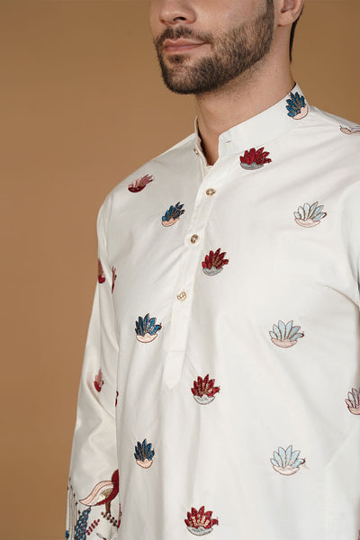 Art Silk Embroidery White Kurta