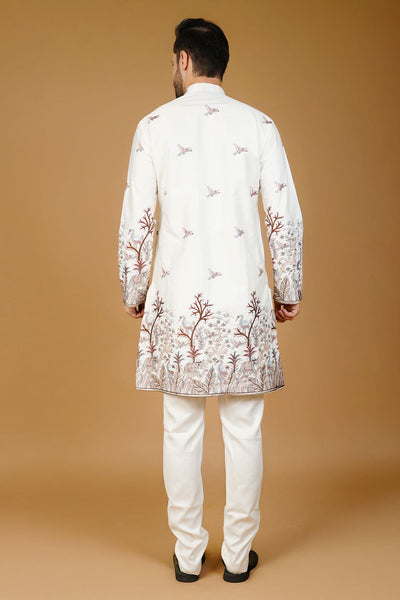 Art Silk Embroidery White Kurta