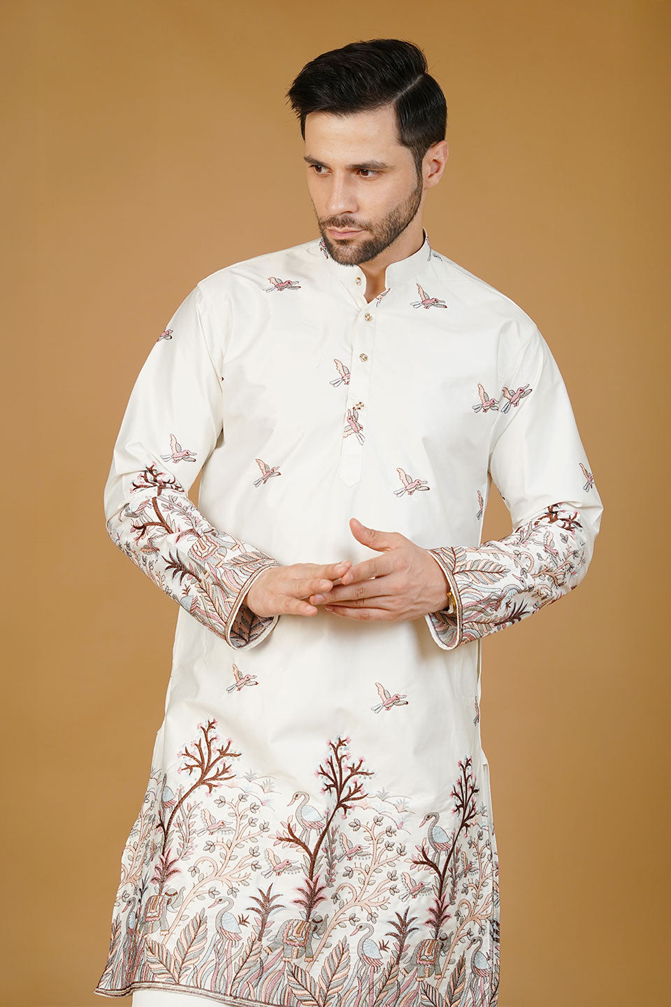 Art Silk Embroidery White Kurta