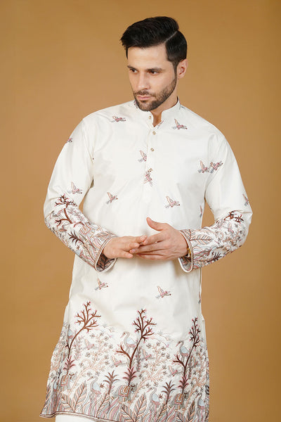 Art Silk Embroidery White Kurta