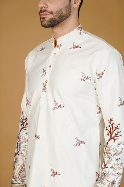 Art Silk Embroidery White Kurta