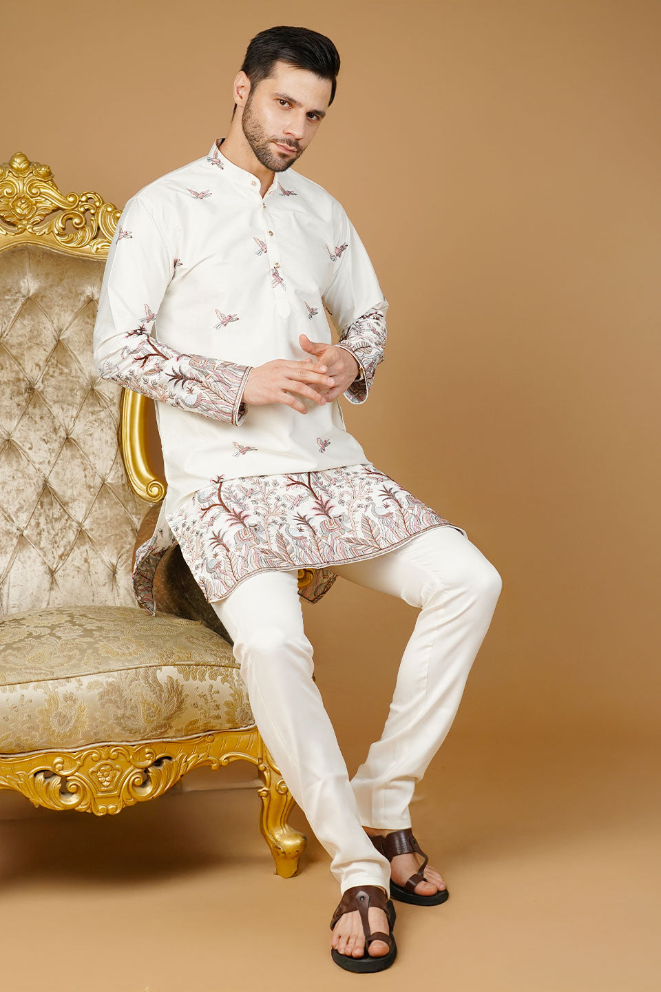 Art Silk Embroidery White Kurta