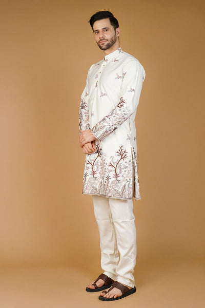 Art Silk Embroidery White Kurta