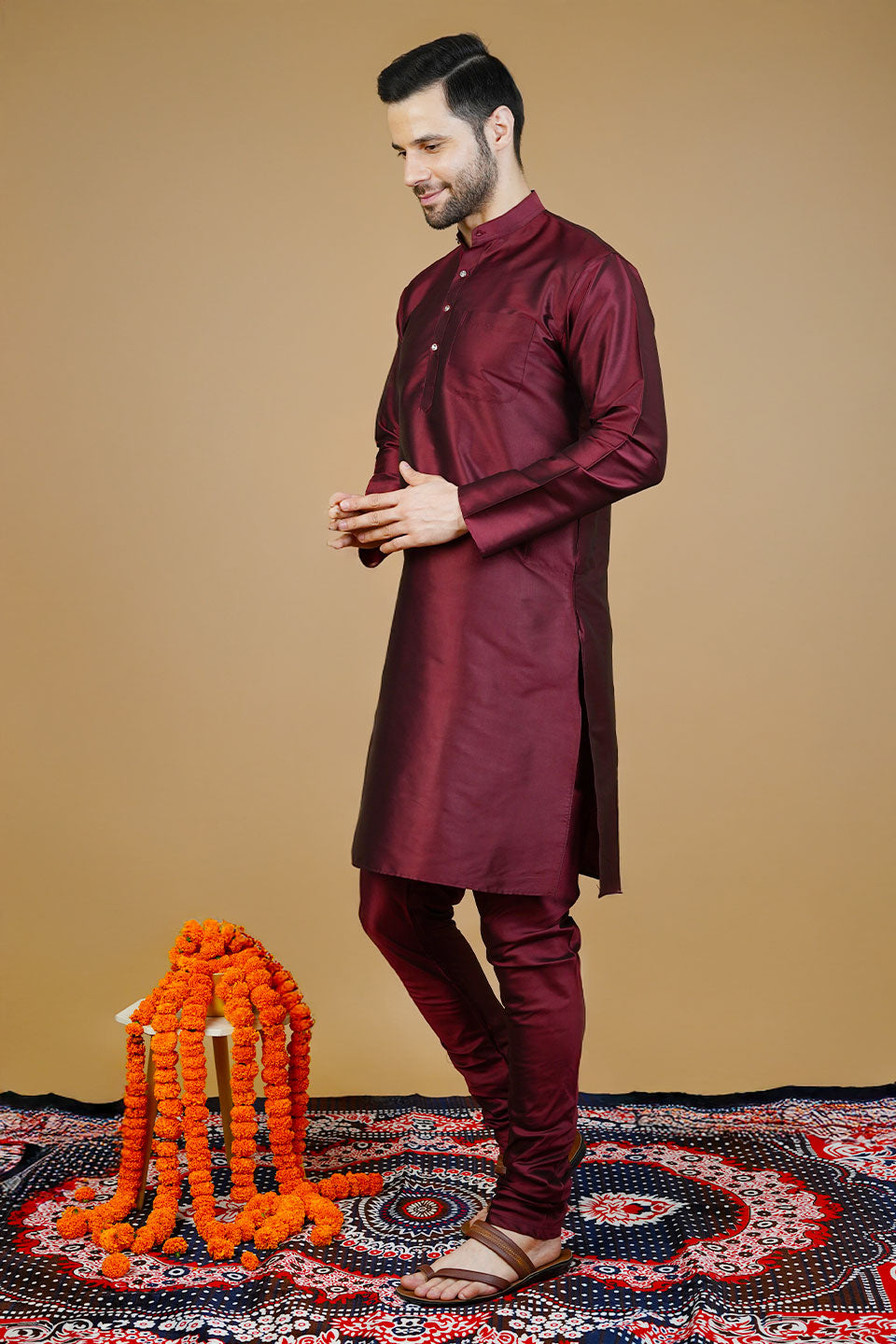 Silk Red Long Kurtas