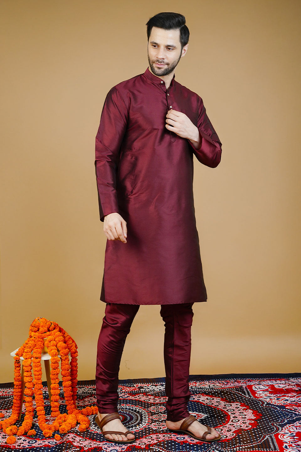 Silk Red Long Kurtas