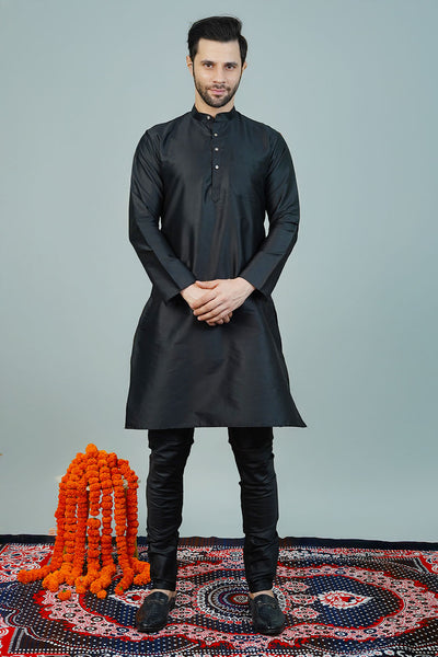 Silk Black Long Kurtas