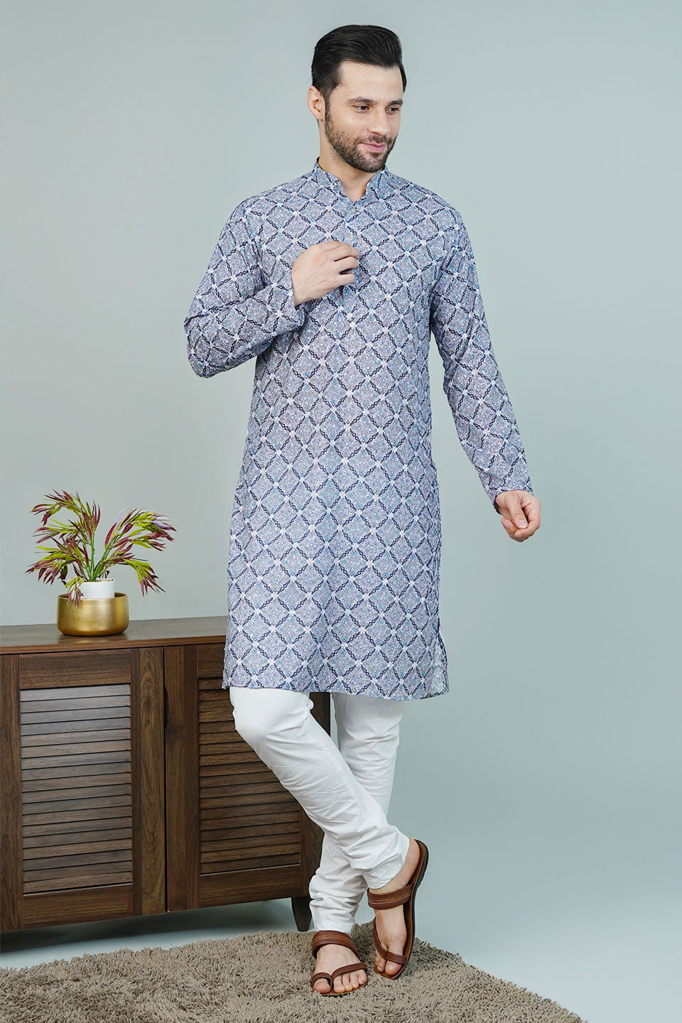 Cotton Blue Long Kurtas